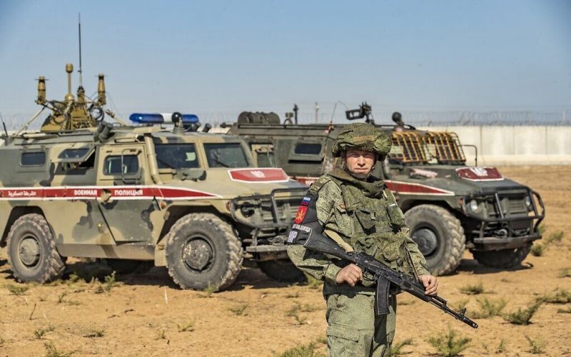 Russian military police take part in a joint Turkish-Russian army patrol near the town of Darbasiyah in Syria's northeastern Hasakeh province along the Syria-Turkey border on November 11, 2019. (Photo by Delil SOULEIMAN / AFP)