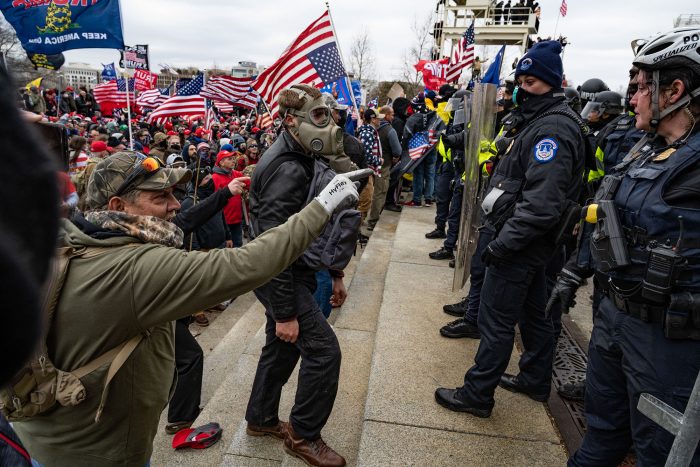 Supporters of President Donald Trump clash with Capitol police at the US Capitol in Washington, DC on January 6, 2021.