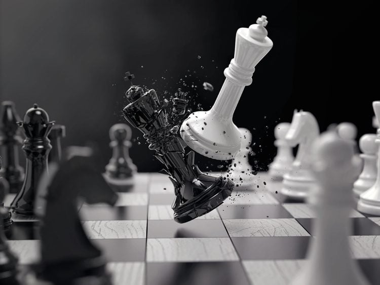black and white chess battle,Chess victory,chess concept,3d illustration