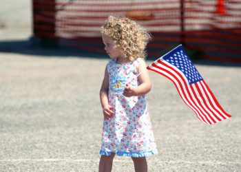 Miss Hoskins displays her American flag prior to the arrival of her father Master Sergeant (MSGT) Hoskins at March Air Reserve Base (ARB), California (CA) as she waits to welcome him home from a deployment in support of Operation IRAQI FREEDOM.