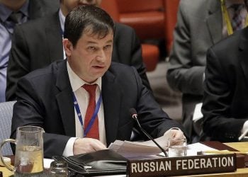 Russian Deputy Ambassador to the United Nations Dmitry Polyanskiy speaks during a security council meeting about the escalating tensions between the Ukraine and Russia at United Nations headquarters, Monday, Nov. 26, 2018. Russian border guards opened fire on multiple Ukrainian vessels in the Kerch Strait near the Russia-occupied Crimean peninsula, raising the prospect of a full-scale military confrontation. The incident comes on the back of a four-and-a-half year long proxy conflict in eastern Ukraine. (AP Photo/Seth Wenig)