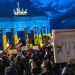 BERLIN, GERMANY - FEBRUARY 24: People protest in front of the Brandenburg gate against the Russian invasion of Ukraine on February 24, 2022 in Berlin, Germany. Russia has begun a large-scale attack on Ukraine, with explosions reported in multiple cities and far outside the restive eastern regions held by Russian-backed rebels. (Photo by Hannibal Hanschke/Getty Images)
