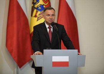 epa09290177 Polish President Andrzej Duda speaks during a joint press conference with Moldovan President Maia Sandu after their meeting at the Presidential Palace in Warsaw, Poland, 21 June 2021 President Sandu has started her official visit to Warsaw. This is the first visit of a Moldovan president to Poland since her victory in last year's elections.  EPA-EFE/MARCIN OBARA POLAND OUT