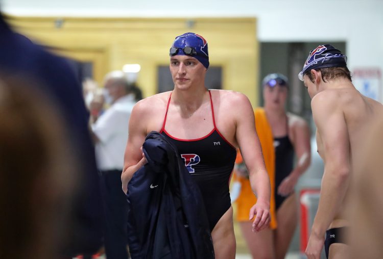 PHILADELPHIA, PA - JANUARY 8:  Lia Thomas of the Pennsylvania Quakers after winning the 500 meter freestyle event during a tri-meet against the Yale Bulldogs and the Dartmouth Big Green at Sheerr Pool on the campus of the University of Pennsylvania on January 8, 2022 in Philadelphia, Pennsylvania. (Photo by Hunter Martin/Getty Images)
