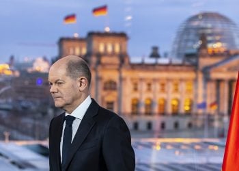 BERLIN, GERMANY - FEBRUARY 24: German Chancellor Olaf Scholz poses for pictures after he recorded a televised address to the nation following the Russian military invasion of Ukraine on February 24, 2022 in Berlin, Germany. Russia began a large-scale attack on Ukraine, with explosions reported in multiple cities and far outside the restive eastern regions held by Russian-backed rebels. (Photo by Hannibal Hanschke - Pool/Getty Images)