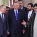 Russian President Vladimir Putin, Iranian President Ebrahim Raisi and Turkish President Tayyip Erdogan arrive at a news conference in Tehran, Iran July 19, 2022. Turkish Presidential Press Office/Handout via REUTERS ATTENTION EDITORS - THIS PICTURE WAS PROVIDED BY A THIRD PARTY. NO RESALES. NO ARCHIVES