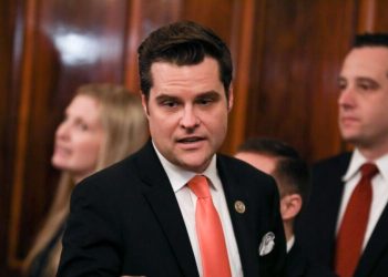 Rep. Matt Gaetz (R-Fla.) in the East Room of the White House on Feb. 6, 2020. (Charlotte Cuthbertson/The Epoch Times)