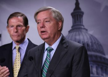 WASHINGTON, DC - SEPTEMBER 14: U.S. Sen. Lindsey Graham (R-SC) (R) and Sen. Richard Blumenthal (D-CT) (L) speak to members of the press during a news conference at the U.S. Capitol September 14, 2022 in Washington, DC. The senators held a news conference on designating Russia as a state sponsor of terrorism. (Photo by Alex Wong/Getty Images)