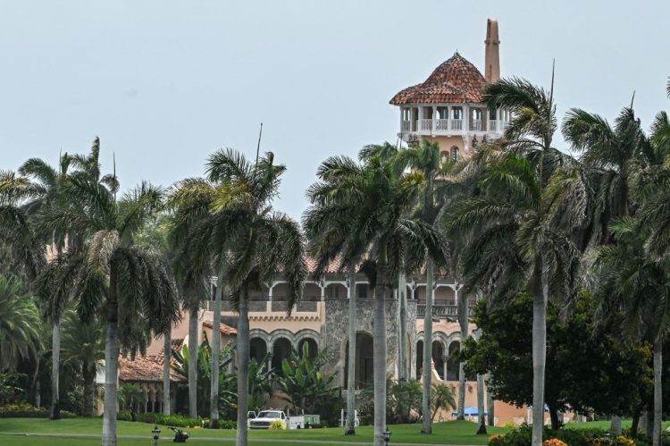 The residence of former US President Donald Trump at Mar-A-Lago in Palm Beach, Florida, on August 9, 2022. - Former US President Donald Trump said on August 8, 2022, that his Mar-A-Lago residence in Florida was being "raided" by FBI agents in what he called an act of "prosecutorial misconduct." (Photo by Giorgio VIERA / AFP) (Photo by GIORGIO VIERA/AFP via Getty Images)