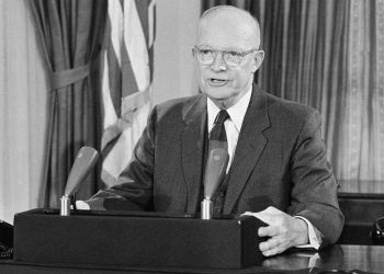 In his final speech from the White House, President Dwight D. Eisenhower warned that an arms race would take resources from other areas -- such as building schools and hospitals.