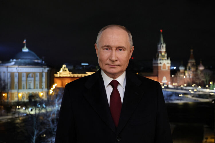 Russian President Vladimir Putin makes his annual New Year address to the nation in Moscow, Russia, in this picture released on January 1, 2024. Sputnik/Gavriil Grigorov/Pool via REUTERS