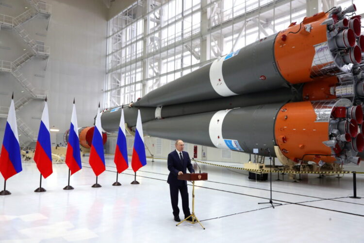 Russian President Vladimir Putin delivers a speech as he visits the Vostochny Cosmodrome in Amur Region, Russia April 12, 2022. Sputnik/Mikhail Klimentyev/Kremlin via REUTERS ATTENTION EDITORS - THIS IMAGE WAS PROVIDED BY A THIRD PARTY.