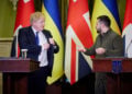 FILE PHOTO: Ukraine's President Volodymyr Zelenskiy and British Prime Minister Boris Johnson attend a news briefing, as Russia's attack on Ukraine continues, in Kyiv, Ukraine April 9, 2022. Ukrainian Presidential Press Service/Handout via REUTERS